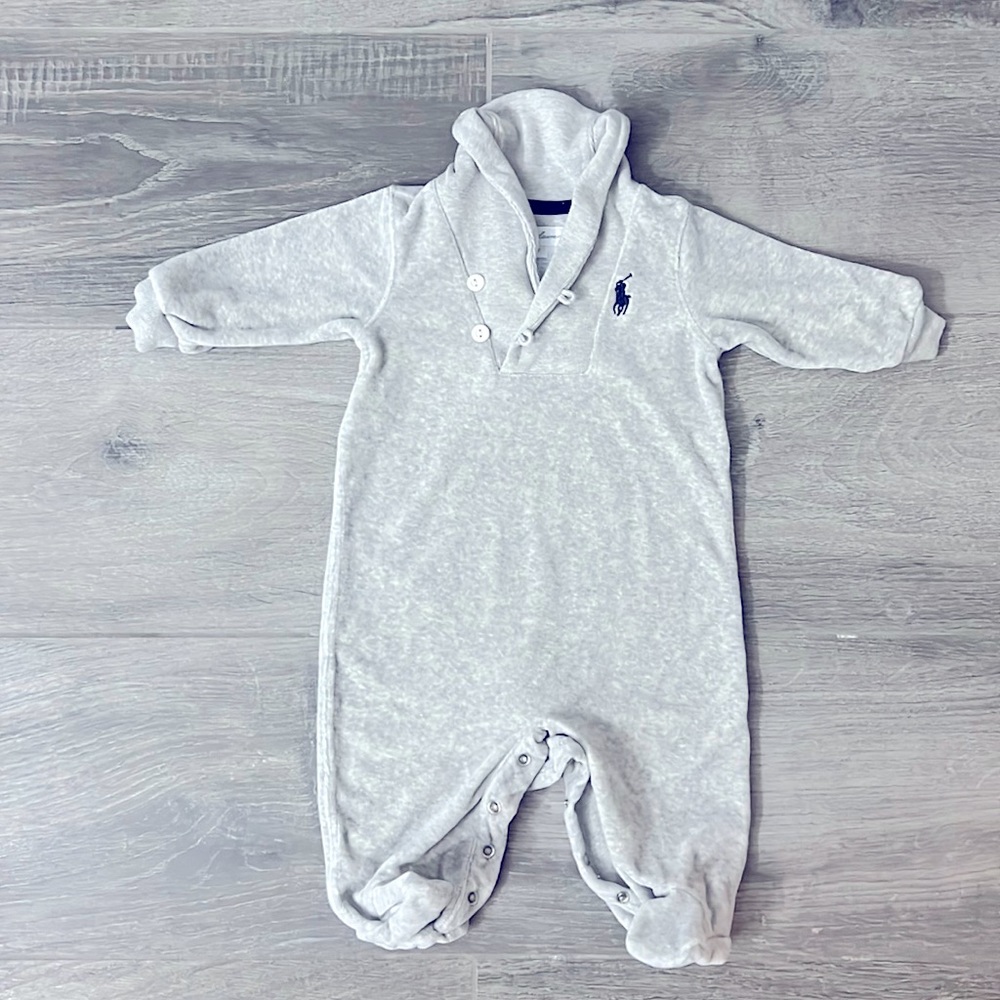 RALPH LAUREN Velour Footie 3M